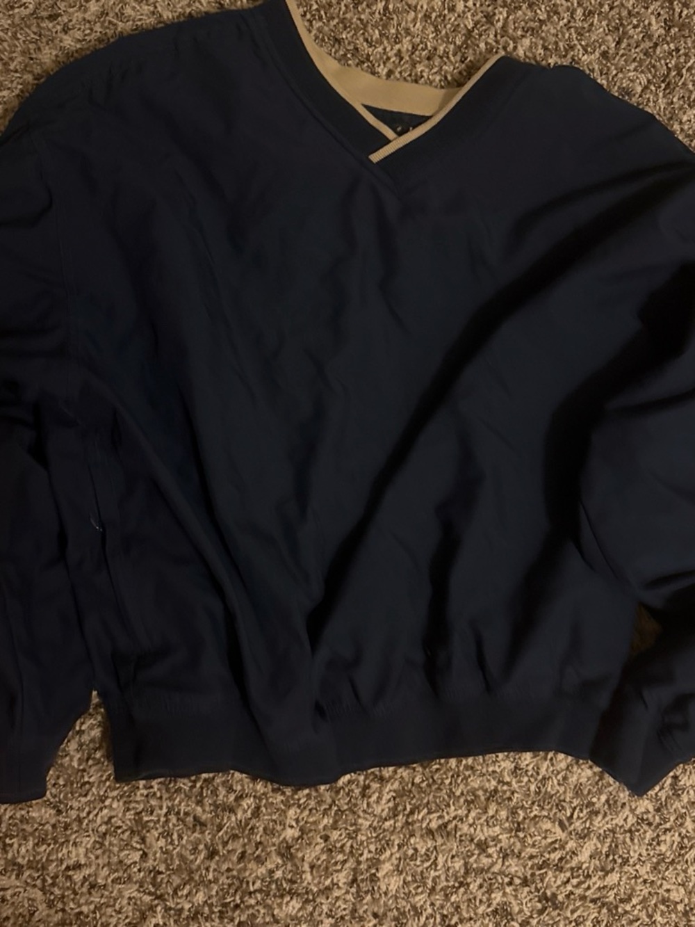 Classic Men's V-Neck Sweater in Navy with Cream Trim